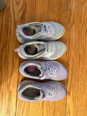 2 pairs. New Balance Kids Light Purple and Blue Athletic Sneakers